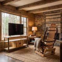 Hickory TV Stand: Some lifestyle images are created with AI for visualization purposes. Crafted from natural solid wood, each piece is unique and will vary.
