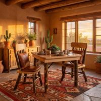 Hickory Dining Table: Some lifestyle images are created with AI for visualization purposes. Crafted from natural solid wood, each piece is unique and will vary.