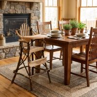 Rustic High Chair: Some lifestyle images are created with AI for visualization purposes. Crafted from natural solid wood, each piece is unique and will vary.