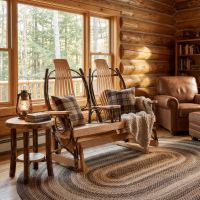 Hickory Glider: Some lifestyle images are created with AI for visualization purposes. Crafted from natural solid wood, each piece is unique and will vary.
