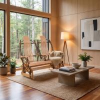 Rustic Glider: Some lifestyle images are created with AI for visualization purposes. Crafted from natural solid wood, each piece is unique and will vary.