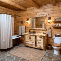 Rustic Log Vanity: Some lifestyle images are created with AI for visualization purposes. Crafted from natural solid wood, each piece is unique and will vary.