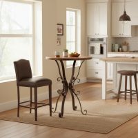 Pub Table: Some lifestyle images are created with AI for visualization purposes. Crafted from natural solid wood, each piece is unique and will vary.