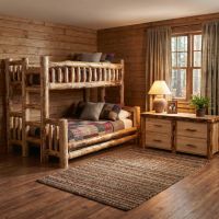 Log bunk Bed: Some lifestyle images are created with AI for visualization purposes. Crafted from natural solid wood, each piece is unique and will vary.
