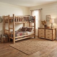 Log bunk Bed: Some lifestyle images are created with AI for visualization purposes. Crafted from natural solid wood, each piece is unique and will vary.