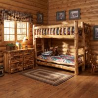 Log bunk Bed: Some lifestyle images are created with AI for visualization purposes. Crafted from natural solid wood, each piece is unique and will vary.