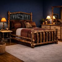 Rustic Bed: Some lifestyle images are created with AI for visualization purposes. Crafted from natural solid wood, each piece is unique and will vary.