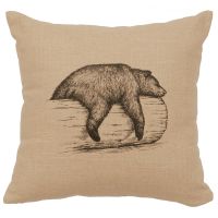 Bear On A Log Image Decor Pillow - Natural Linen