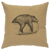 Bear On A Log Image Decor Pillow - Straw Linen