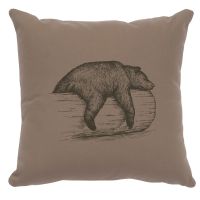 Bear On A Log Image Decor Pillow - Taupe Cotton