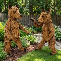 Bear Garden Decor: Some lifestyle images are created with AI for visualization purposes. Crafted from natural solid wood, each piece is unique and will vary.