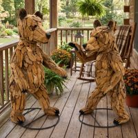 Wooden Bear Sculptures: Some lifestyle images are created with AI for visualization purposes. Crafted from natural solid wood, each piece is unique and will vary.