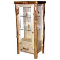 Beartooth Aspen 1 Drawer Log Curio Cabinet - 27" - Flat Front - Natural Panel & Natural Log - Hinge Right