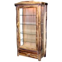 Beartooth Aspen 1 Drawer Log Display Cabinet - 39" - Flat Fronts - Natural Panel & Natural Log - Cabinet Light