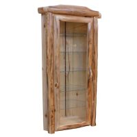 Beartooth Aspen Corner Log Display Cabinet - 33" - Half Log Front - Natural Panel & Natural Log - Hinge Left - Extra Shelf