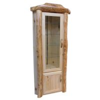 Beartooth Aspen Legacy Corner Log Display Cabinet - 39" - Flat Fronts - Natural Panel & Natural Log - Hinge Left
