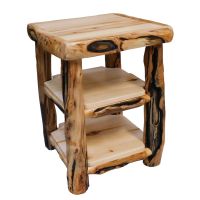 Beartooth Aspen Log End Table - 21" - Wild Panel & Gnarly Log - Standard Table Top Finish - Extra Shelf