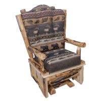 Beartooth Aspen Upholstered Log Glider & Matching Ottoman - Natural Panel & Gnarly Log - Dakota Brandy Accent Upholstery & Cloudcroft Earth Main Upholstery