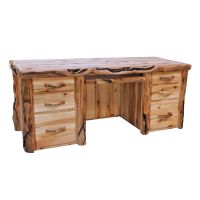 Beartooth Aspen Sierra Log Executive Desk - Flat Fronts - Wild Panel & Gnarly Log - Standard Top Finish - Standard Left & Right Drawers - Keyboard Tray