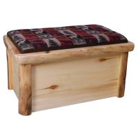 Beartooth Aspen Upholstered Log Hope Chest - 36" - Flat Front - Natural Panel & Natural Log - Fairfield Red Main Upholstery