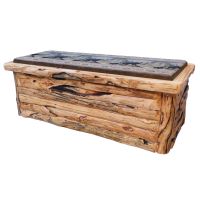 Beartooth Aspen Upholstered Log Hope Chest - 60" - Log Front - Natural Panel & Gnarly Log - Bear Sand Main Upholstery