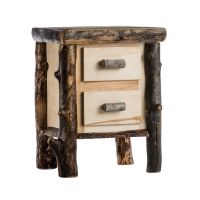 Beaver Creek Aspen 2 Drawer Log Nightstand--Flat drawer front, Clear finish, Dark aspen, Standard logs