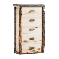 Beaver Creek Aspen 5 Drawer Log Chest--Flat drawer fronts, Clear finish, Dark aspen, Standard logs