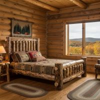 Rustic Log Bed: Some lifestyle images are created with AI for visualization purposes. Crafted from natural solid wood, each piece is unique and will vary.