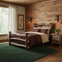 Country Cottage Log Bedroom Furniture: Some lifestyle images are created with AI for visualization purposes. Crafted from natural solid wood, each piece is unique and will vary.