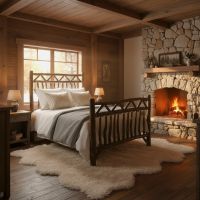 Rustic Log Bedroom Furniture: Some lifestyle images are created with AI for visualization purposes. Crafted from natural solid wood, each piece is unique and will vary.