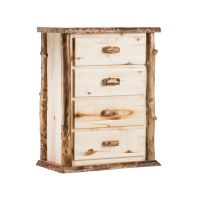 Boulder Mountain 4 Drawer Aspen Log Chest--Flat drawer fronts, Clear finish, Standard logs, Light aspen