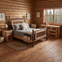 Hickory Log Bed: Some lifestyle images are created with AI for visualization purposes. Crafted from natural solid wood, each piece is unique and will vary.