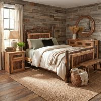 Hickory Log Bed: Some lifestyle images are created with AI for visualization purposes. Crafted from natural solid wood, each piece is unique and will vary.