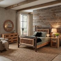 Hickory Log Bed: Some lifestyle images are created with AI for visualization purposes. Crafted from natural solid wood, each piece is unique and will vary.