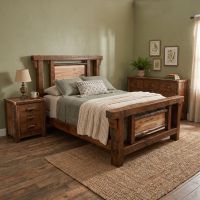 Barnwood Bed: Some lifestyle images are created with AI for visualization purposes. Crafted from natural solid wood, each piece is unique and will vary.