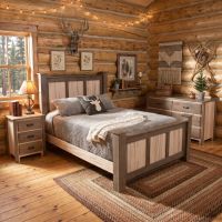 Rustic Red Oak and Ambrosia Maple Bed: Some lifestyle images are created with AI for visualization purposes. Crafted from natural solid wood, each piece is unique and will vary.