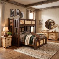 Handcrafted Bunk Bed: Some lifestyle images are created with AI for visualization purposes. Crafted from natural solid wood, each piece is unique and will vary.