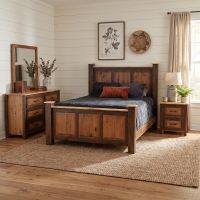 Hickory Rustic Bed: Some lifestyle images are created with AI for visualization purposes. Crafted from natural solid wood, each piece is unique and will vary.