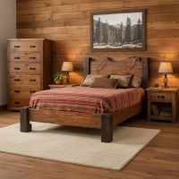 Rustic Bed: Some lifestyle images are created with AI for visualization purposes. Crafted from natural solid wood, each piece is unique and will vary.