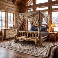 Log Bed: Some lifestyle images are created with AI for visualization purposes. Crafted from natural solid wood, each piece is unique and will vary.