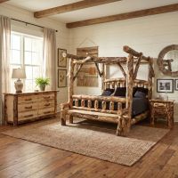 Log Bed: Some lifestyle images are created with AI for visualization purposes. Crafted from natural solid wood, each piece is unique and will vary.
