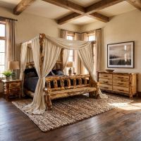 Log Bed: Some lifestyle images are created with AI for visualization purposes. Crafted from natural solid wood, each piece is unique and will vary.