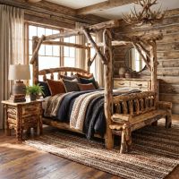 Log Bed: Some lifestyle images are created with AI for visualization purposes. Crafted from natural solid wood, each piece is unique and will vary.