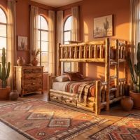 Aspen Bunk Bed: Some lifestyle images are created with AI for visualization purposes. Crafted from natural solid wood, each piece is unique and will vary.