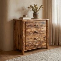 Log Chest of Drawers: Some lifestyle images are created with AI for visualization purposes. Crafted from natural solid wood, each piece is unique and will vary.