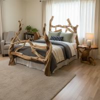 Juniper Bed: Some lifestyle images are created with AI for visualization purposes. Crafted from natural solid wood, each piece is unique and will vary.
