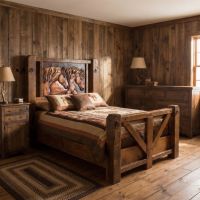 Barnwood Bed: Some lifestyle images are created with AI for visualization purposes. Crafted from natural solid wood, each piece is unique and will vary.