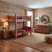 Modern Wood Bunk Bed: Some lifestyle images are created with AI for visualization purposes. Crafted from natural solid wood, each piece is unique and will vary.