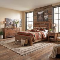 Mosaic Barnwood Bed: Some lifestyle images are created with AI for visualization purposes. Crafted from natural solid wood, each piece is unique and will vary.