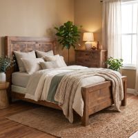 Barnwood Bed: Some lifestyle images are created with AI for visualization purposes. Crafted from natural solid wood, each piece is unique and will vary.